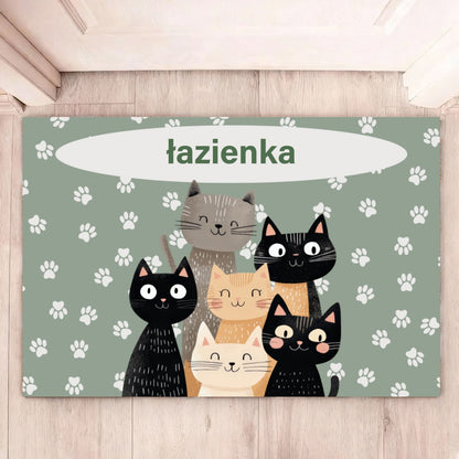 Mata łazienkowa z kotami i napisem, Personalizowany dywanik „łazienka” lub imię, Idealna do domu i dla dzieci