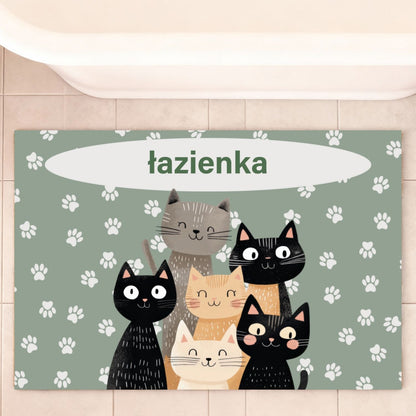 Mata łazienkowa z kotami i napisem, Personalizowany dywanik „łazienka” lub imię, Idealna do domu i dla dzieci