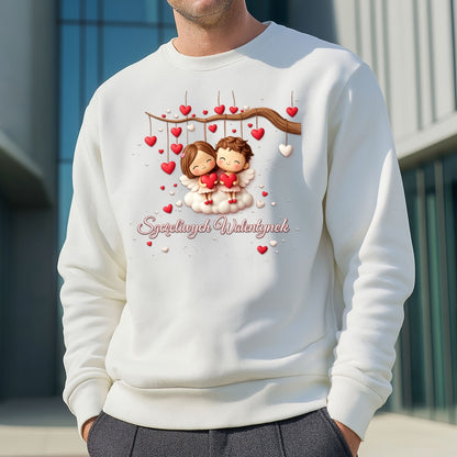 Szczęśliwe Walentynki – romantyczny wzór z zakochaną parą i sercami, Prezent na Walentynki dla niej i dla niego