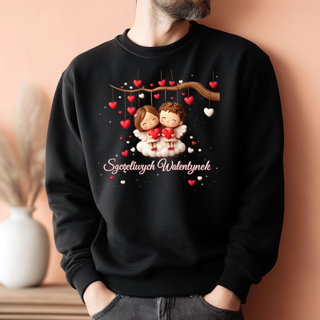 Szczęśliwe Walentynki – romantyczny wzór z zakochaną parą i sercami, Prezent na Walentynki dla niej i dla niego