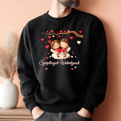 Szczęśliwe Walentynki – romantyczny wzór z zakochaną parą i sercami, Prezent na Walentynki dla niej i dla niego