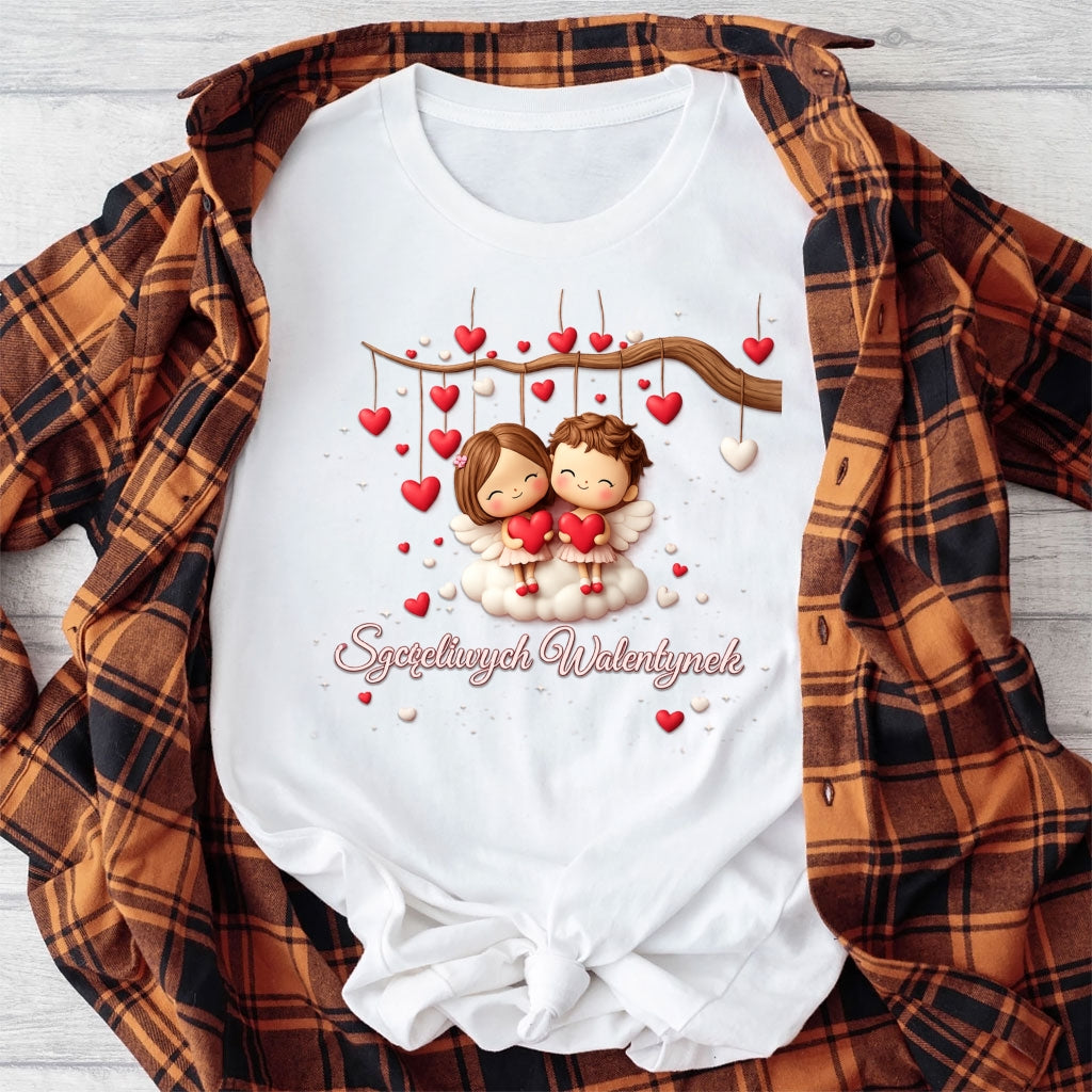 Szczęśliwe Walentynki – romantyczny wzór z zakochaną parą i sercami, Prezent na Walentynki dla niej i dla niego