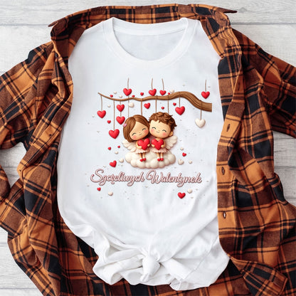 Szczęśliwe Walentynki – romantyczny wzór z zakochaną parą i sercami, Prezent na Walentynki dla niej i dla niego