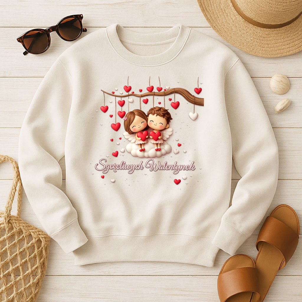 Szczęśliwe Walentynki – romantyczny wzór z zakochaną parą i sercami, Prezent na Walentynki dla niej i dla niego