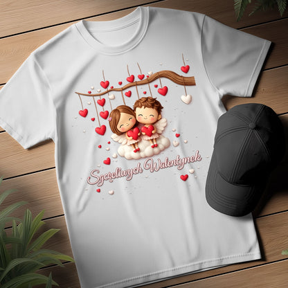 Szczęśliwe Walentynki – romantyczny wzór z zakochaną parą i sercami, Prezent na Walentynki dla niej i dla niego