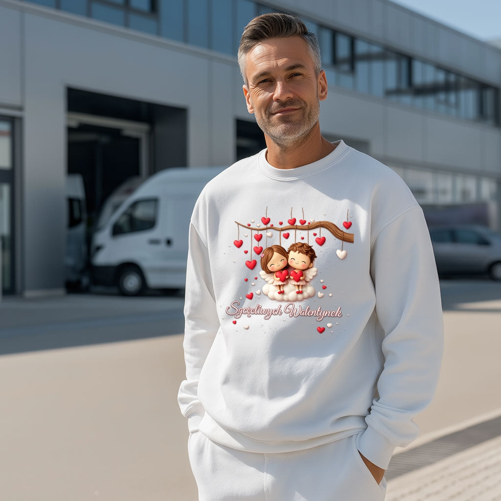 Szczęśliwe Walentynki – romantyczny wzór z zakochaną parą i sercami, Prezent na Walentynki dla niej i dla niego
