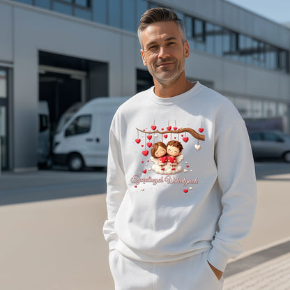 Szczęśliwe Walentynki – romantyczny wzór z zakochaną parą i sercami, Prezent na Walentynki dla niej i dla niego