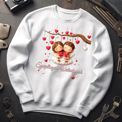 Szczęśliwe Walentynki – romantyczny wzór z zakochaną parą i sercami, Prezent na Walentynki dla niej i dla niego