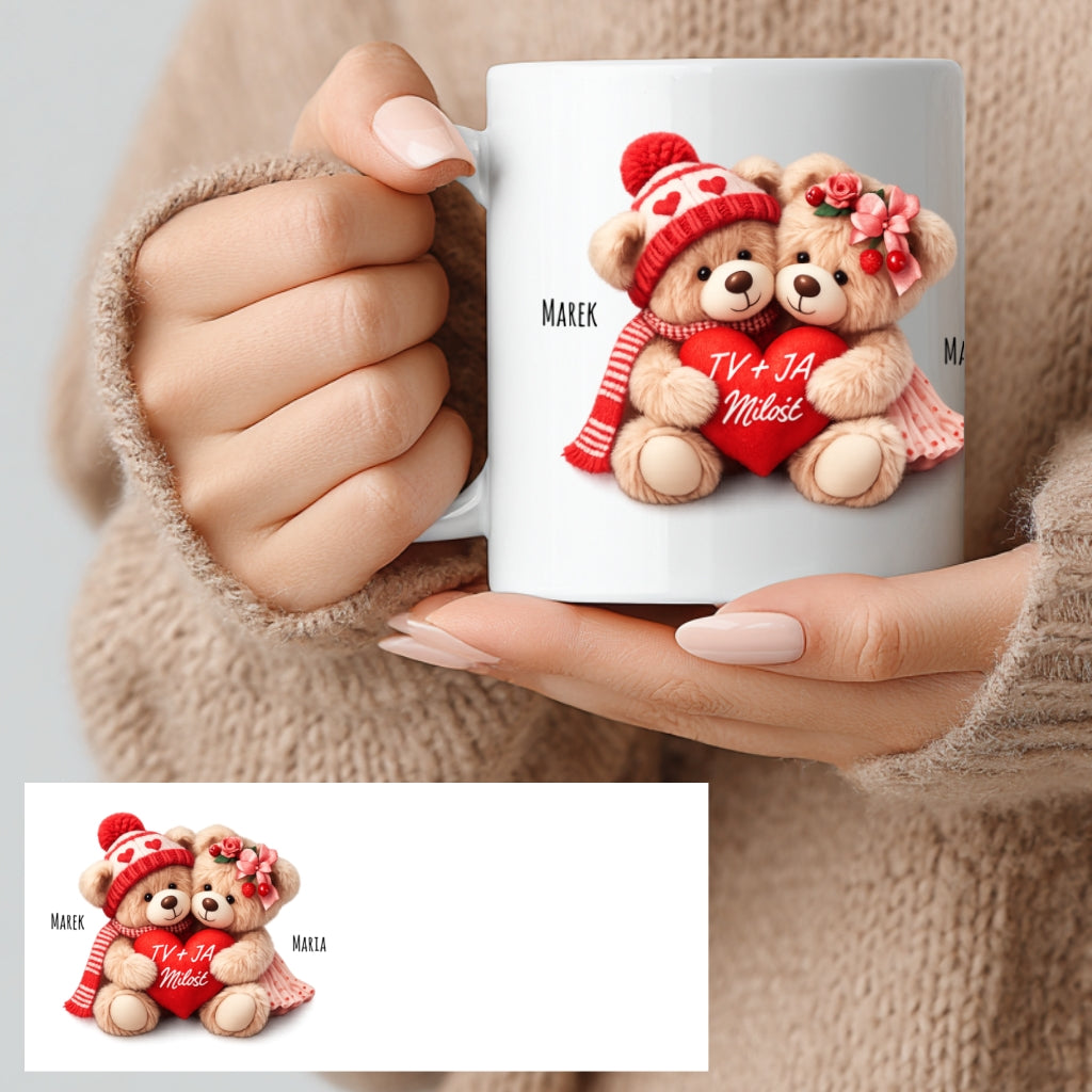 Personalizowany Kubek „Zakochane Misie” z Imionami – Słodki Prezent na Walentynki