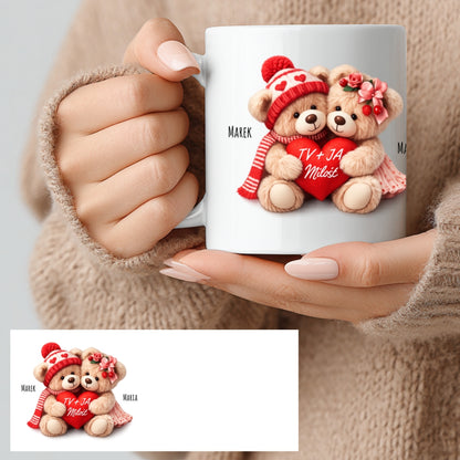 Personalizowany Kubek „Zakochane Misie” z Imionami – Słodki Prezent na Walentynki