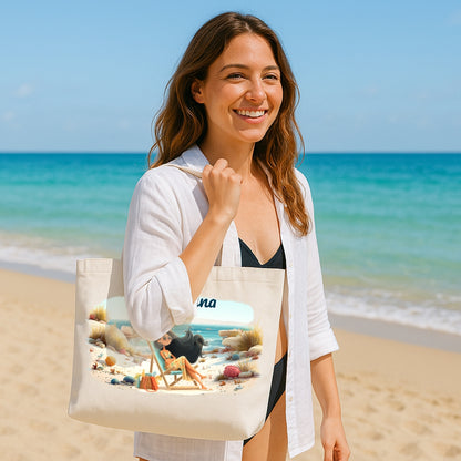 Personalizowana Bawełniana Torba Plażowa z Imieniem i Ilustracją