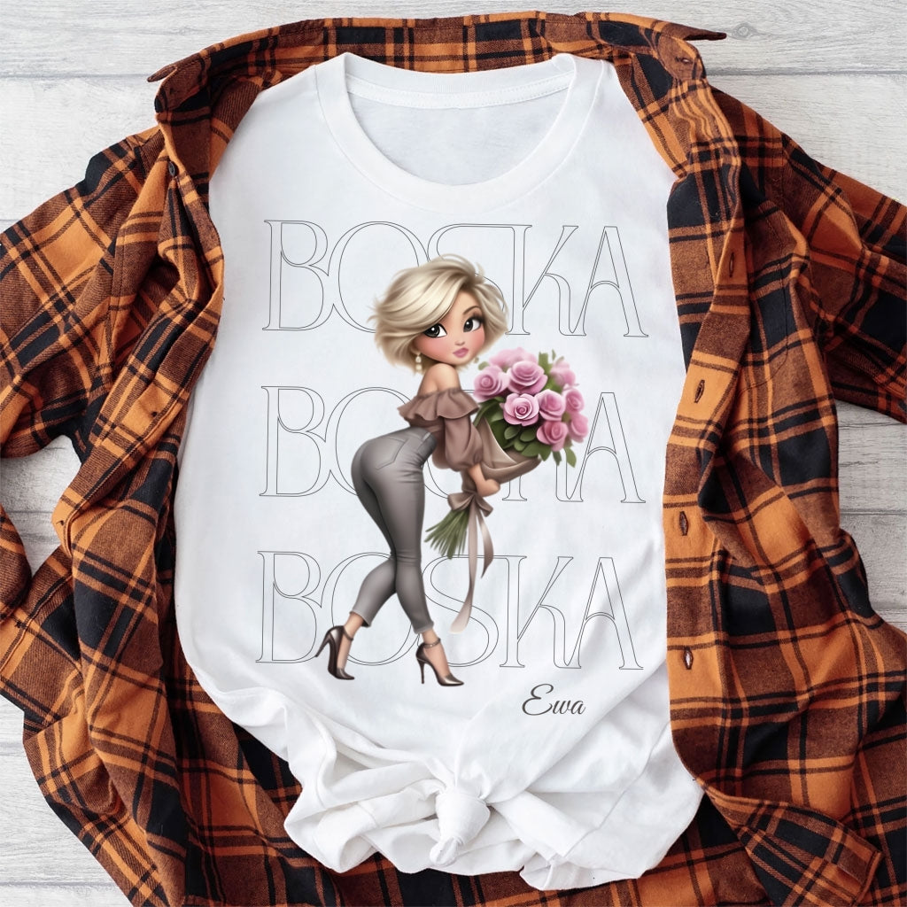 Personalizowana Bluza "BOSKA" – Twoje Imię, Wyjątkowy Prezent dla Niej, Stylowy Design z Kwiatami