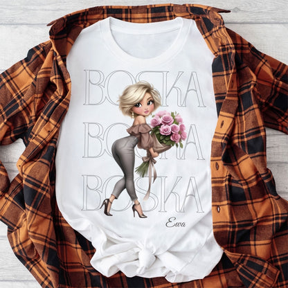 Personalizowana Bluza "BOSKA" – Twoje Imię, Wyjątkowy Prezent dla Niej, Stylowy Design z Kwiatami