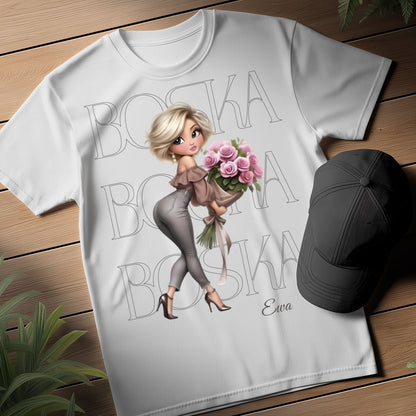 Personalizowana Bluza "BOSKA" – Twoje Imię, Wyjątkowy Prezent dla Niej, Stylowy Design z Kwiatami