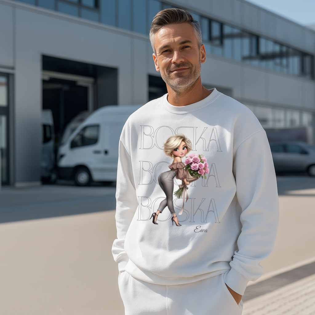 Personalizowana Bluza "BOSKA" – Twoje Imię, Wyjątkowy Prezent dla Niej, Stylowy Design z Kwiatami