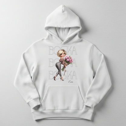 Personalizowana Bluza "BOSKA" – Twoje Imię, Wyjątkowy Prezent dla Niej, Stylowy Design z Kwiatami