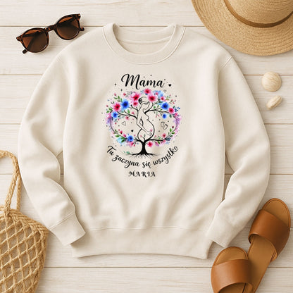 Personalizowana koszulka dla przyszłej Mamy „Mama – Tu zaczyna się wszystko” z imieniem – prezent dla kobiety w ciąży