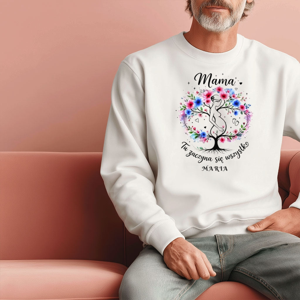 Personalizowana koszulka dla przyszłej Mamy „Mama – Tu zaczyna się wszystko” z imieniem – prezent dla kobiety w ciąży