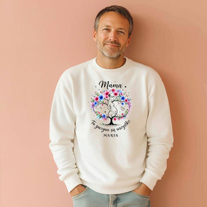 Personalizowana koszulka dla przyszłej Mamy „Mama – Tu zaczyna się wszystko” z imieniem – prezent dla kobiety w ciąży