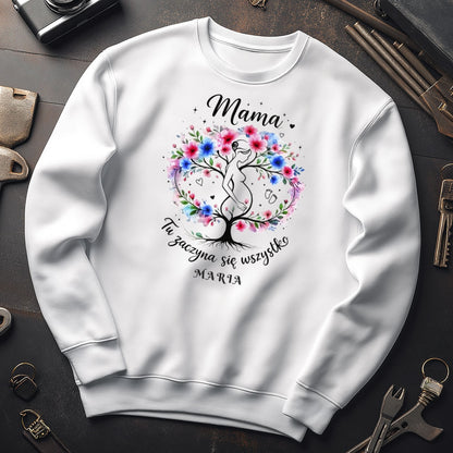 Personalizowana koszulka dla przyszłej Mamy „Mama – Tu zaczyna się wszystko” z imieniem – prezent dla kobiety w ciąży