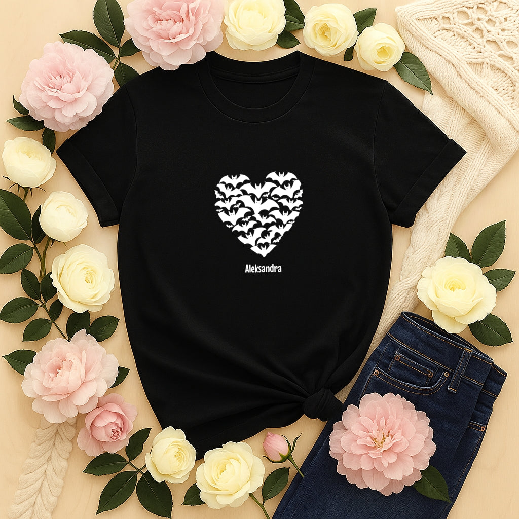 Koszulka Halloween „Serce z Nietoperzy” – personalizowana koszulka Unisex