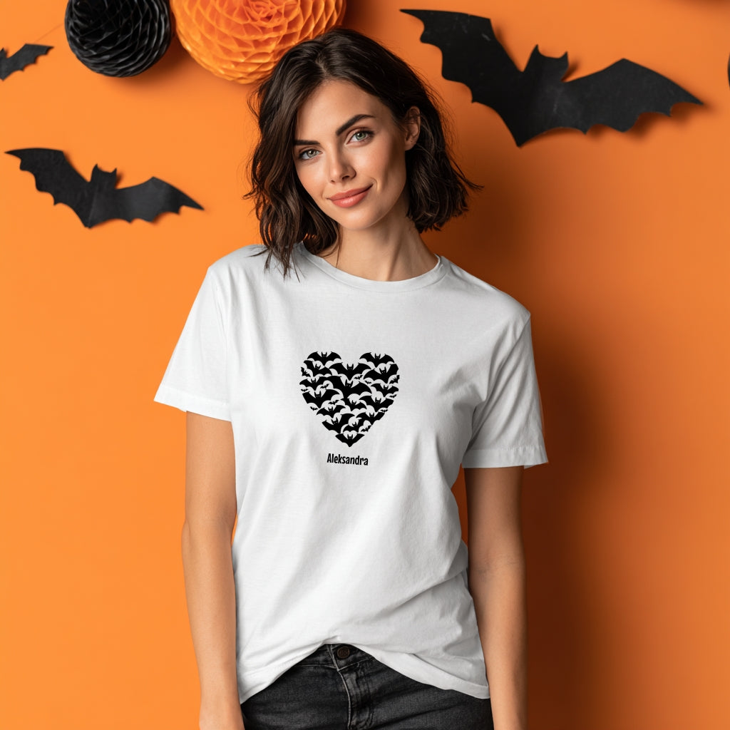 Koszulka Halloween „Serce z Nietoperzy” – personalizowana koszulka Unisex