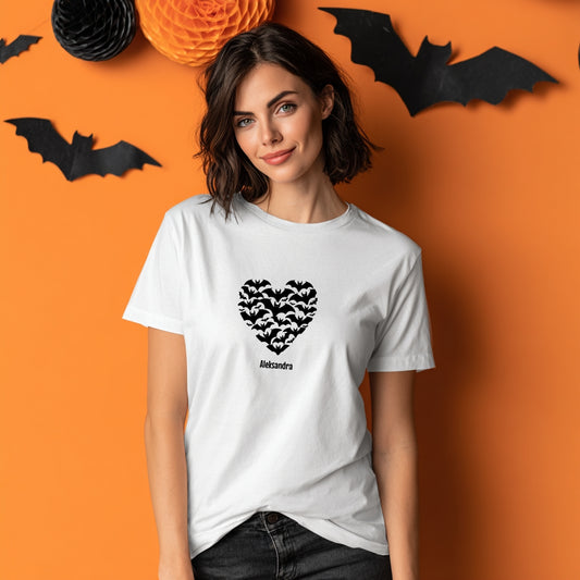 Koszulka Halloween „Serce z Nietoperzy” – personalizowana koszulka Unisex