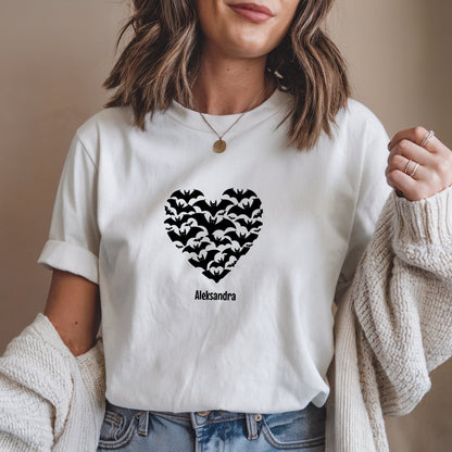 Koszulka Halloween „Serce z Nietoperzy” – personalizowana koszulka Unisex