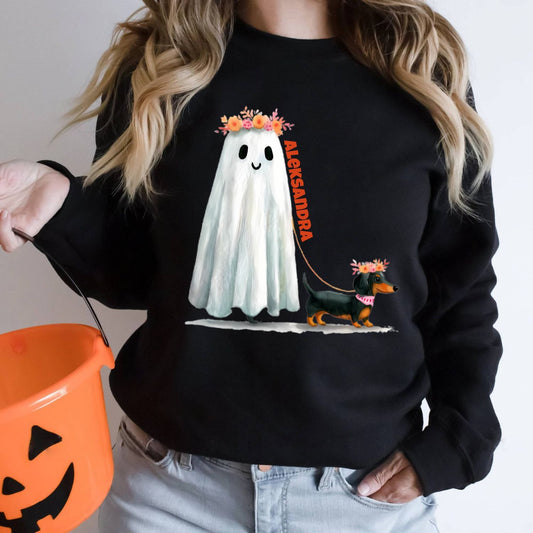 Bluza Unisex „Halloweenowy Spacer” – personalizowana bluza z duszkiem i pieskiem