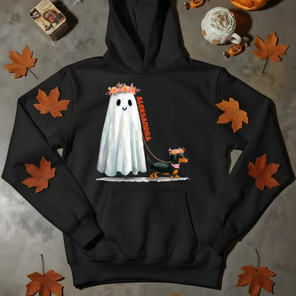 Bluza Unisex „Halloweenowy Spacer” – personalizowana bluza z duszkiem i pieskiem