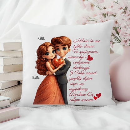 Personalizowana Poduszka na Walentynki z Imionami i Wierszem – Prezent dla Pary