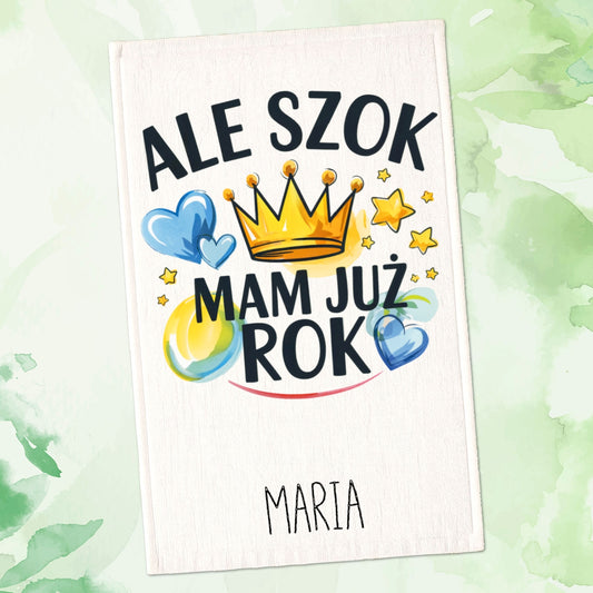 Ręcznik Dziecięcy „Co Za Szok, Mam Już Rok” – z Imieniem Twojego Dziecka
