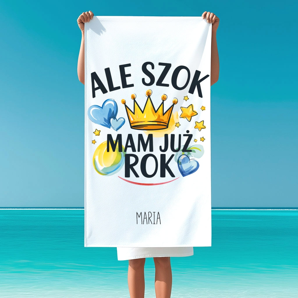 Ręcznik Dziecięcy „Co Za Szok, Mam Już Rok” – z Imieniem Twojego Dziecka