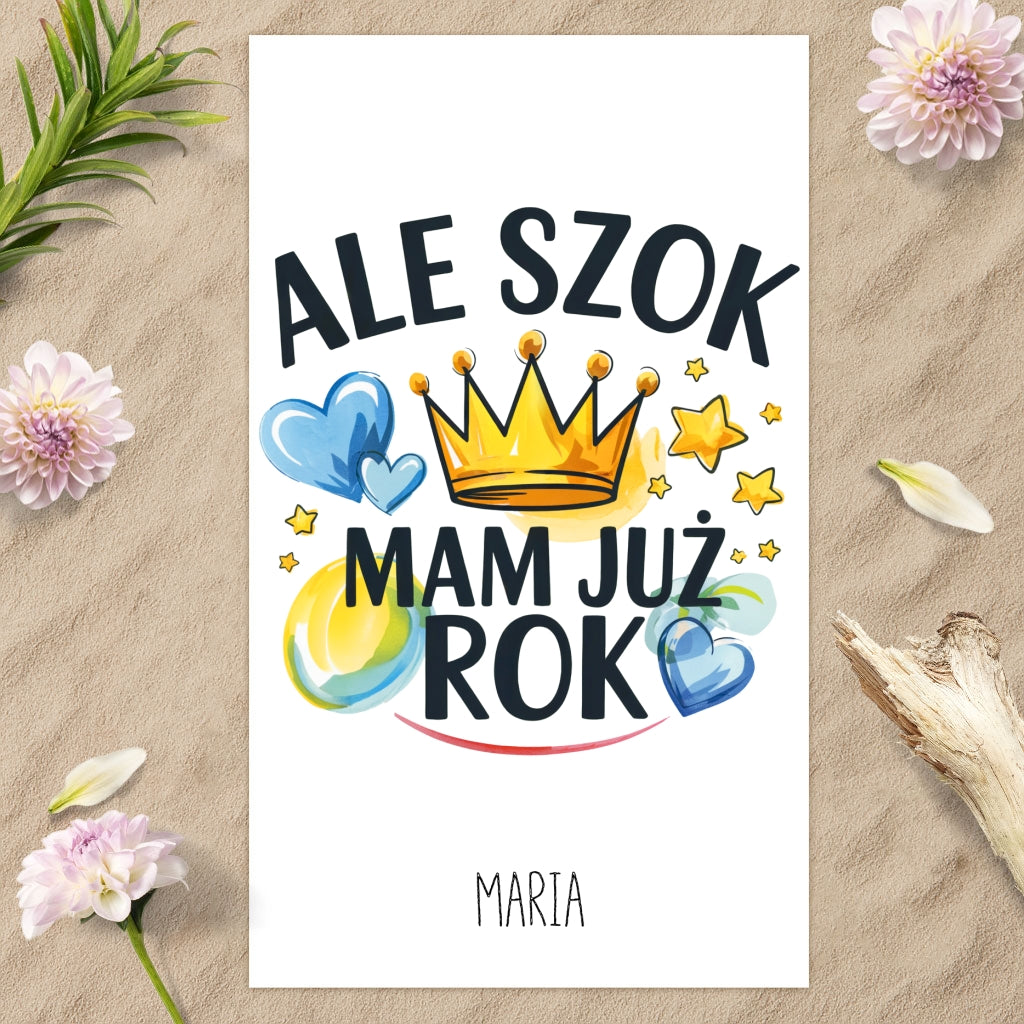 Ręcznik Dziecięcy „Co Za Szok, Mam Już Rok” – z Imieniem Twojego Dziecka