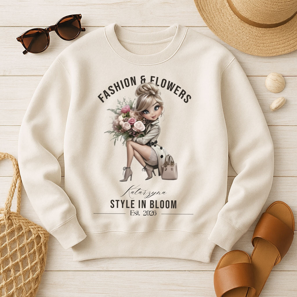 Personalizowana Bluza "Style in Bloom" – Twoje Imię i Rok, Fashion & Flowers Retro Design, Wyjątkowy Prezent dla Niej