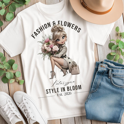 Personalizowana Bluza "Style in Bloom" – Twoje Imię i Rok, Fashion & Flowers Retro Design, Wyjątkowy Prezent dla Niej