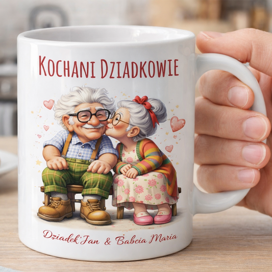 Kubek Kochani Dziadkowie – personalizowany prezent z imionami Babci i Dziadka