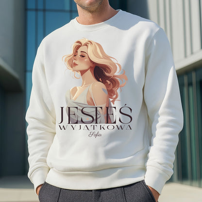 Bluza „Jesteś Wyjątkowa” z imieniem – personalizowana damska koszulka  – prezent dla kobiety