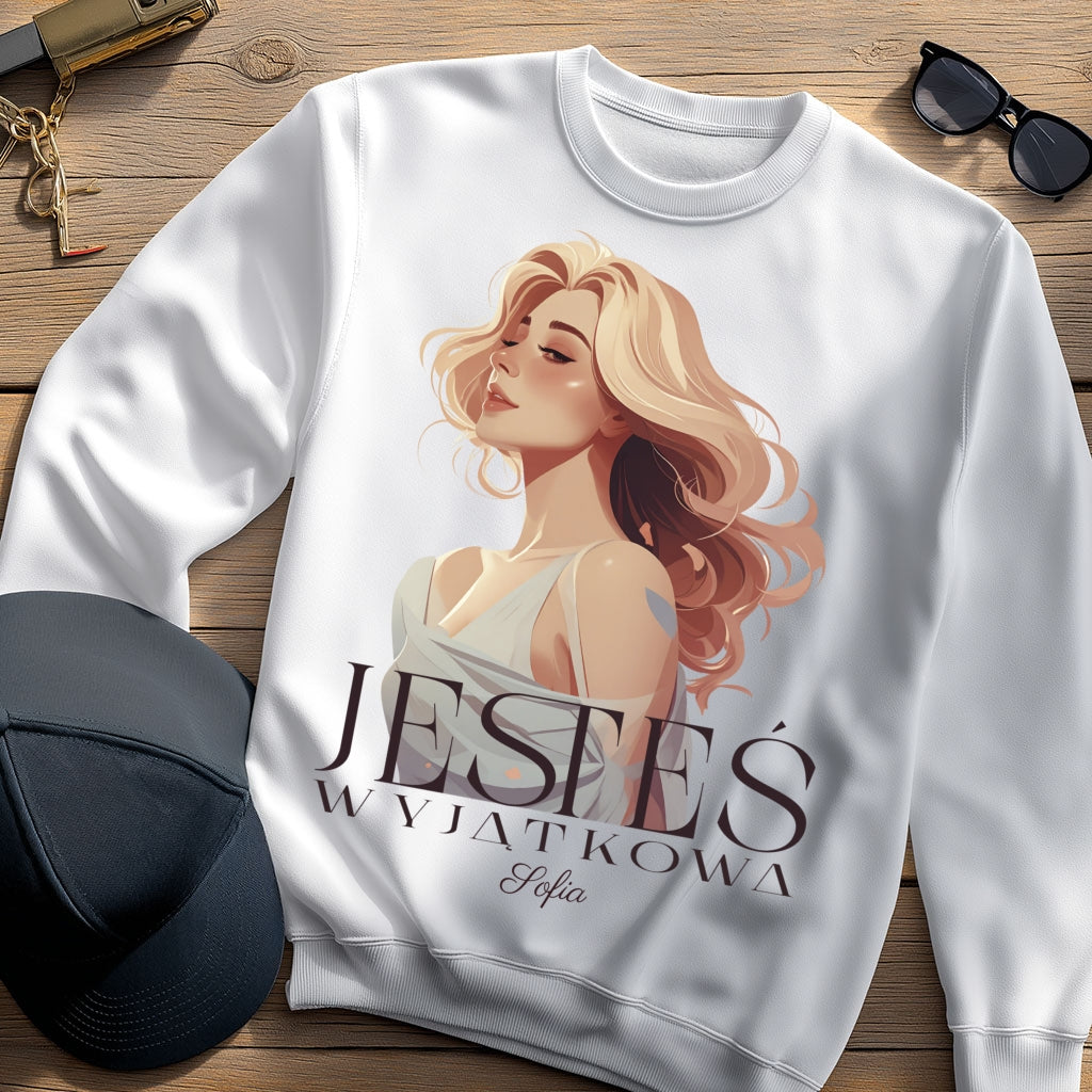 Bluza „Jesteś Wyjątkowa” z imieniem – personalizowana damska koszulka  – prezent dla kobiety