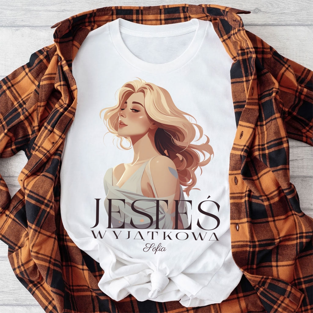 Bluza „Jesteś Wyjątkowa” z imieniem – personalizowana damska koszulka  – prezent dla kobiety