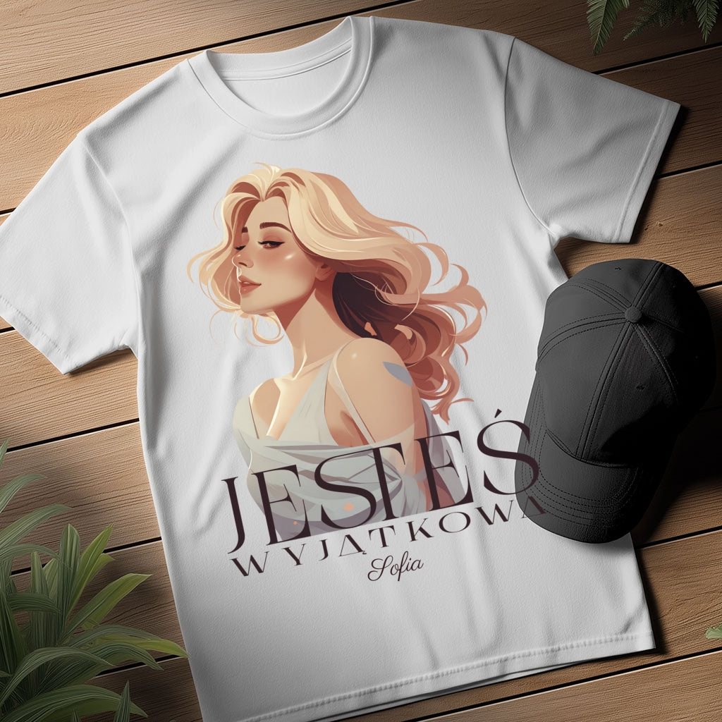 Bluza „Jesteś Wyjątkowa” z imieniem – personalizowana damska koszulka  – prezent dla kobiety