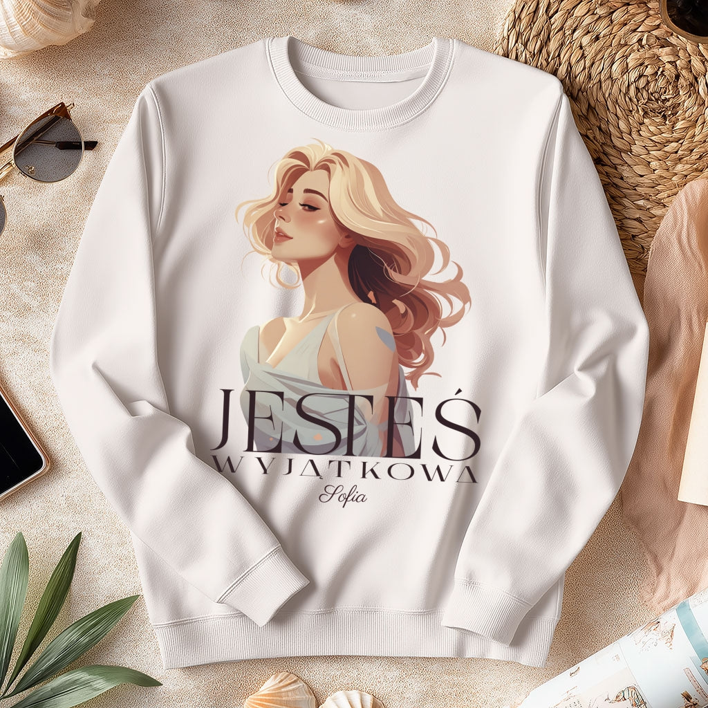 Bluza „Jesteś Wyjątkowa” z imieniem – personalizowana damska koszulka  – prezent dla kobiety