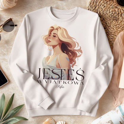Bluza „Jesteś Wyjątkowa” z imieniem – personalizowana damska koszulka  – prezent dla kobiety