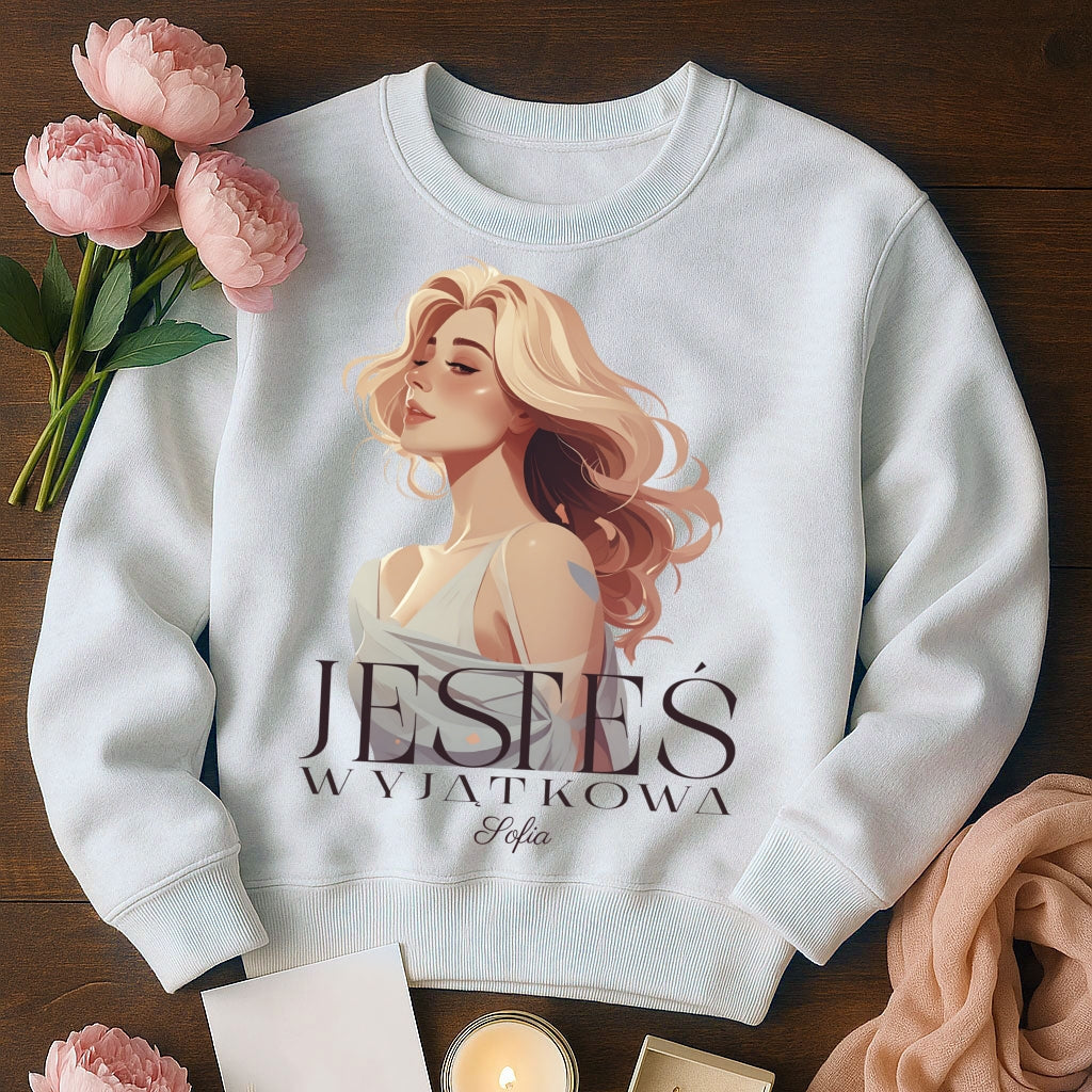 Bluza „Jesteś Wyjątkowa” z imieniem – personalizowana damska koszulka  – prezent dla kobiety