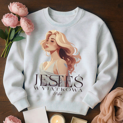 Bluza „Jesteś Wyjątkowa” z imieniem – personalizowana damska koszulka  – prezent dla kobiety