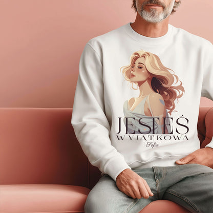 Bluza „Jesteś Wyjątkowa” z imieniem – personalizowana damska koszulka  – prezent dla kobiety