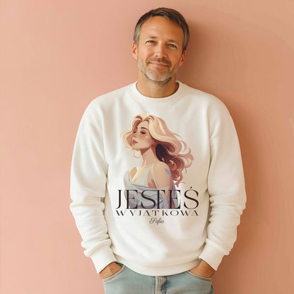 Bluza „Jesteś Wyjątkowa” z imieniem – personalizowana damska koszulka  – prezent dla kobiety