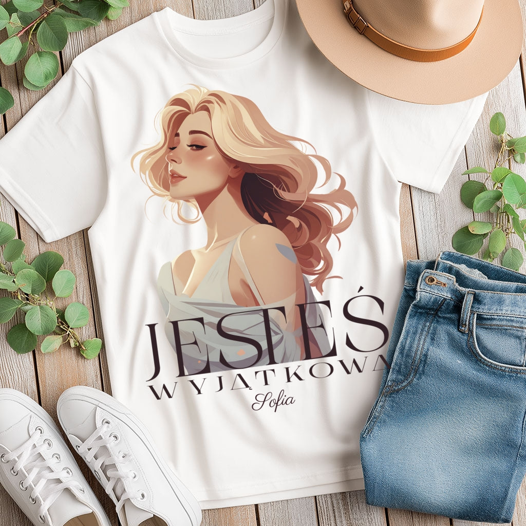Bluza „Jesteś Wyjątkowa” z imieniem – personalizowana damska koszulka  – prezent dla kobiety