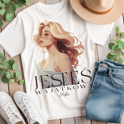 Bluza „Jesteś Wyjątkowa” z imieniem – personalizowana damska koszulka  – prezent dla kobiety