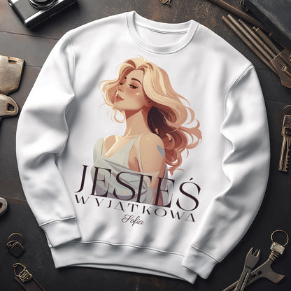 Bluza „Jesteś Wyjątkowa” z imieniem – personalizowana damska koszulka  – prezent dla kobiety